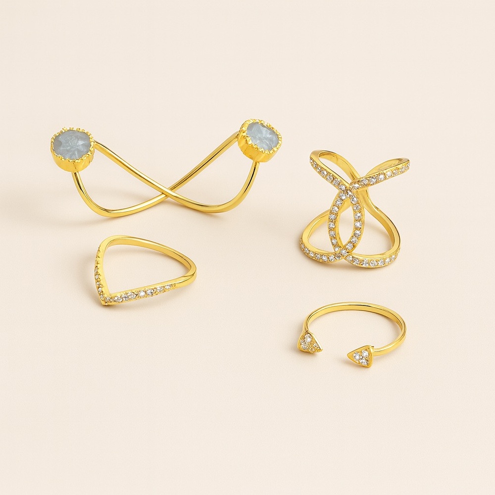 Lot of 4 Gold Tone Women's Ring Set Druzy boho